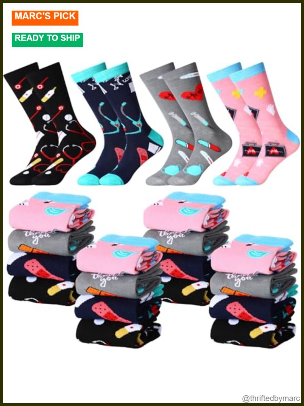24 Pairs Funny Nurse Crew Socks Polyester Gift Set Men Women